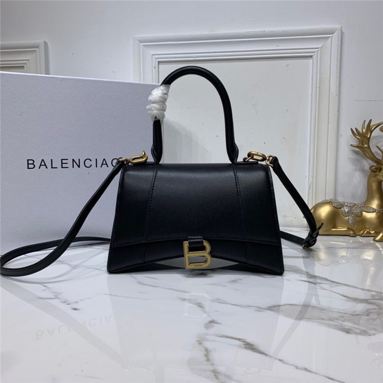 BALENCIAGA-HOURGLASS-MEDIUM-BAG-IN-BLACK-SHINY-CALFSKIN-5928231QJ4M1000-01 BALENCIAGA HOURGLASS MEDIUM BAG IN BLACK SHINY CALFSKIN 5928231QJ4M1000 01