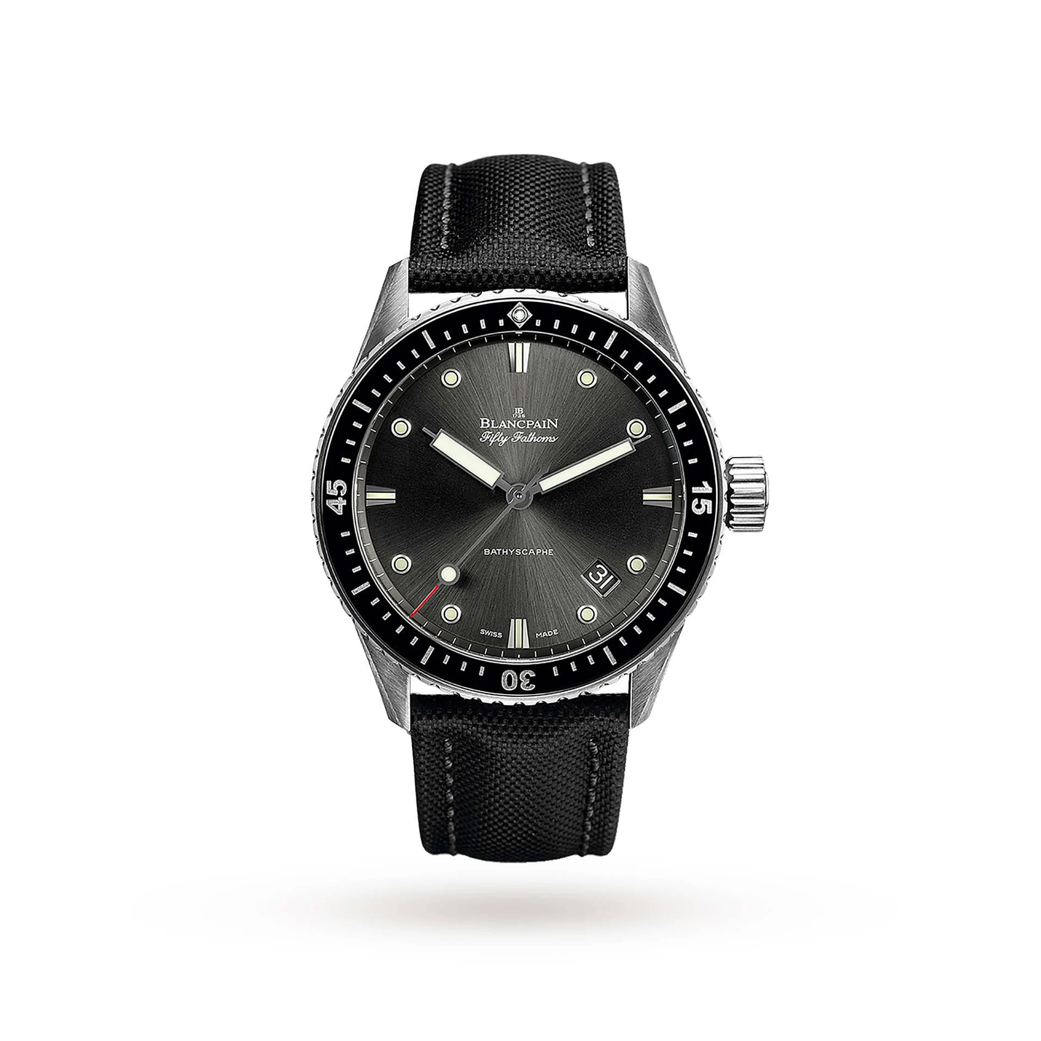 BLANCPAIN-FIFTY-FATHOMS-BATHYSCAPHE-STAINLESS-STEEL-GREY-BLACK-CANVAS-5000-1110-B52A BLANCPAIN FIFTY FATHOMS BATHYSCAPHE STAINLESS STEEL GREY BLACK CANVAS 5000 1110 B52A