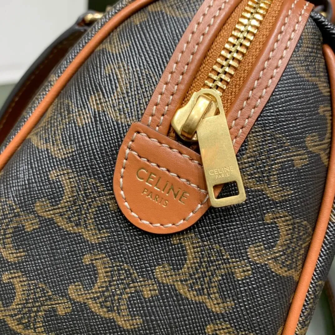 CELINE SMALL BOSTON IN TRIOMPHE CANVAS AND CALFSKIN TAN 197582CAS.04LU_8 CELINE SMALL BOSTON IN TRIOMPHE CANVAS AND CALFSKIN TAN 197582CAS.04LU 8