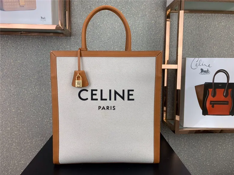 CELINE-VERTICAL-CABAS-CELINE-IN-CANVAS-WITH-CELINE-PRINT-AND-CALFSKIN-NATURAL-TAN-190402BNZ.02NT-01 CELINE VERTICAL CABAS CELINE IN CANVAS WITH CELINE PRINT AND CALFSKIN NATURAL TAN 190402BNZ.02NT 01
