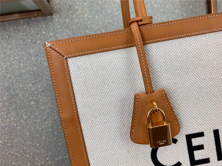 CELINE-VERTICAL-CABAS-CELINE-IN-CANVAS-WITH-CELINE-PRINT-AND-CALFSKIN-NATURAL-TAN-190402BNZ.02NT-04 CELINE VERTICAL CABAS CELINE IN CANVAS WITH CELINE PRINT AND CALFSKIN NATURAL TAN 190402BNZ.02NT 04