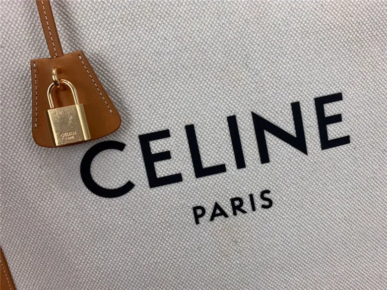 CELINE-VERTICAL-CABAS-CELINE-IN-CANVAS-WITH-CELINE-PRINT-AND-CALFSKIN-NATURAL-TAN-190402BNZ.02NT-05 CELINE VERTICAL CABAS CELINE IN CANVAS WITH CELINE PRINT AND CALFSKIN NATURAL TAN 190402BNZ.02NT 05