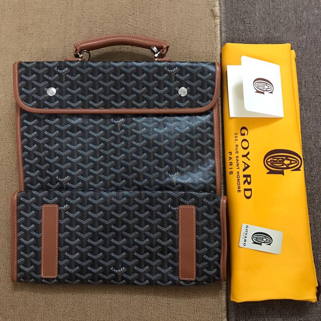 GOYARD-SAINT-LEGER-HANDBAG-IN-BLACK-MONOGRAM-CANVAS-AND-BROWN-LEATHER-2111900165503-01 GOYARD SAINT LEGER HANDBAG IN BLACK MONOGRAM CANVAS AND BROWN LEATHER 2111900165503 01