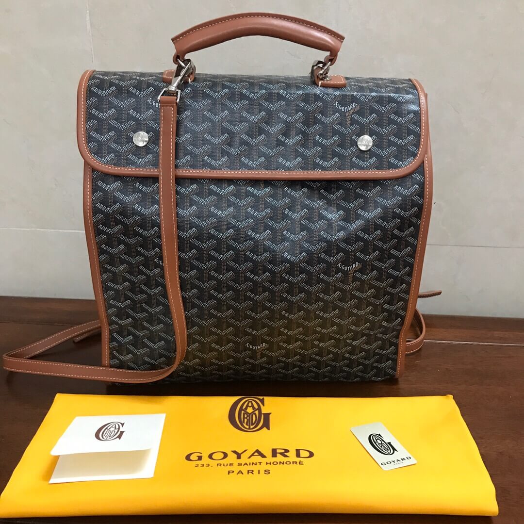 GOYARD-SAINT-LEGER-HANDBAG-IN-BLACK-MONOGRAM-CANVAS-AND-BROWN-LEATHER-2111900165503-02 GOYARD SAINT LEGER HANDBAG IN BLACK MONOGRAM CANVAS AND BROWN LEATHER 2111900165503 02