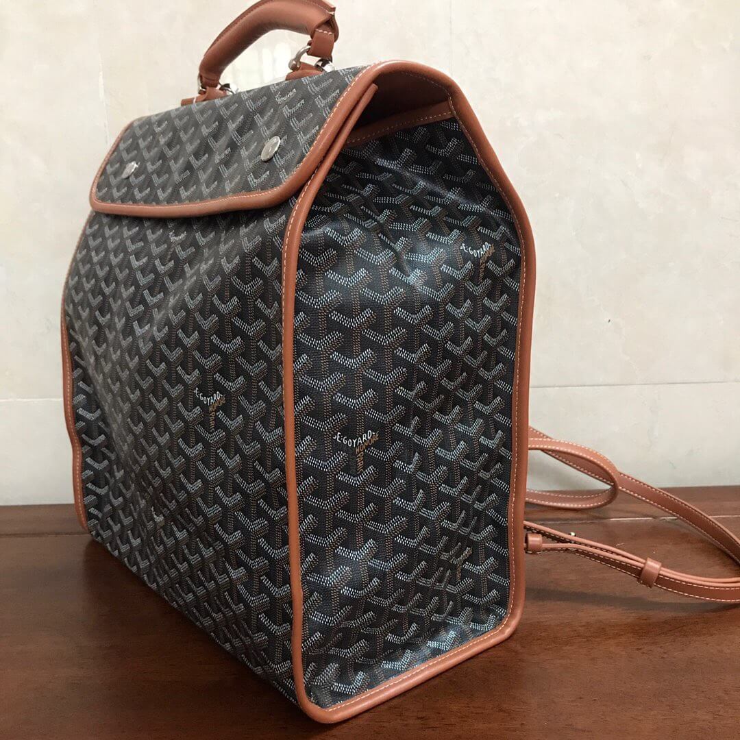 GOYARD-SAINT-LEGER-HANDBAG-IN-BLACK-MONOGRAM-CANVAS-AND-BROWN-LEATHER-2111900165503-04 GOYARD SAINT LEGER HANDBAG IN BLACK MONOGRAM CANVAS AND BROWN LEATHER 2111900165503 04