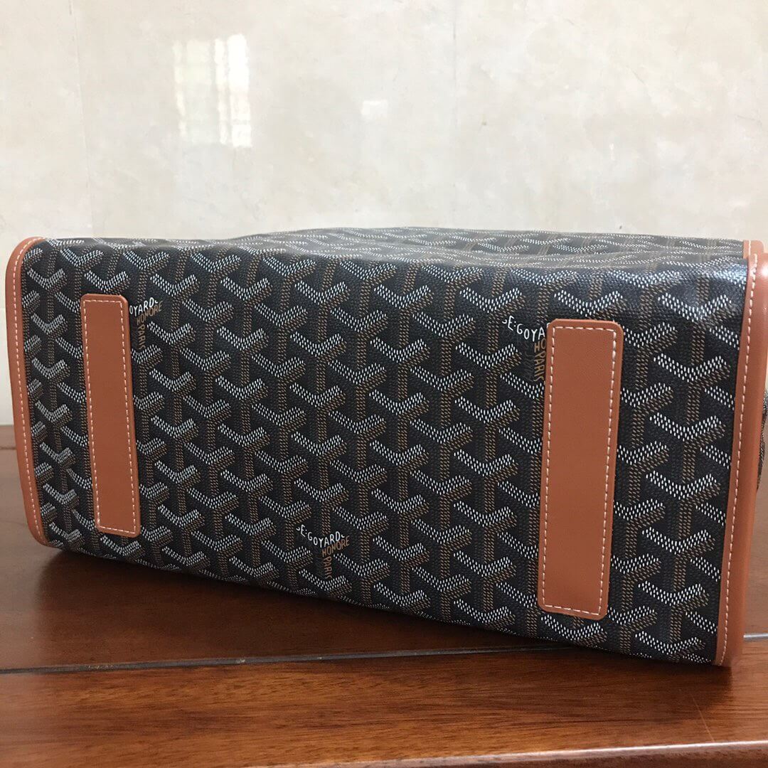 GOYARD-SAINT-LEGER-HANDBAG-IN-BLACK-MONOGRAM-CANVAS-AND-BROWN-LEATHER-2111900165503-05 GOYARD SAINT LEGER HANDBAG IN BLACK MONOGRAM CANVAS AND BROWN LEATHER 2111900165503 05