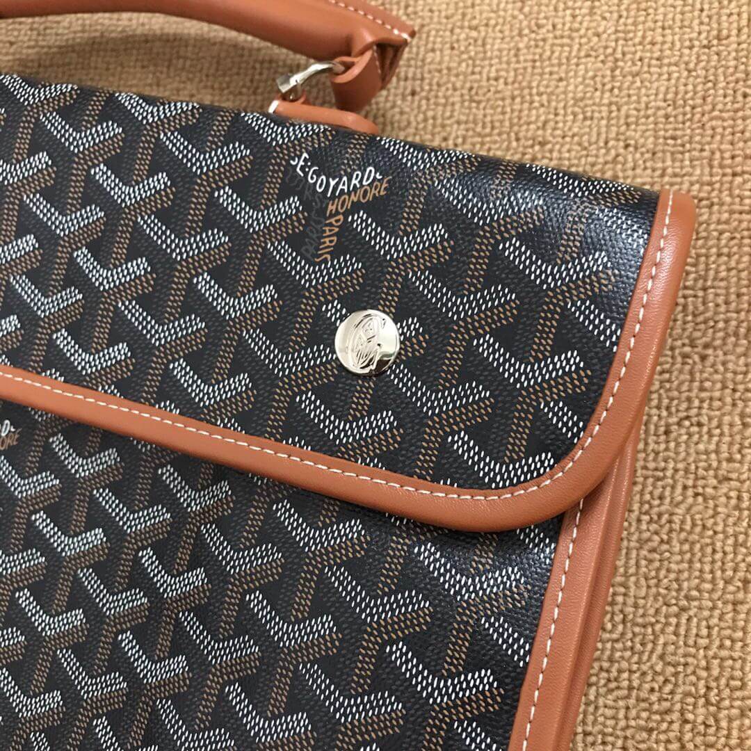 GOYARD-SAINT-LEGER-HANDBAG-IN-BLACK-MONOGRAM-CANVAS-AND-BROWN-LEATHER-2111900165503-06 GOYARD SAINT LEGER HANDBAG IN BLACK MONOGRAM CANVAS AND BROWN LEATHER 2111900165503 06
