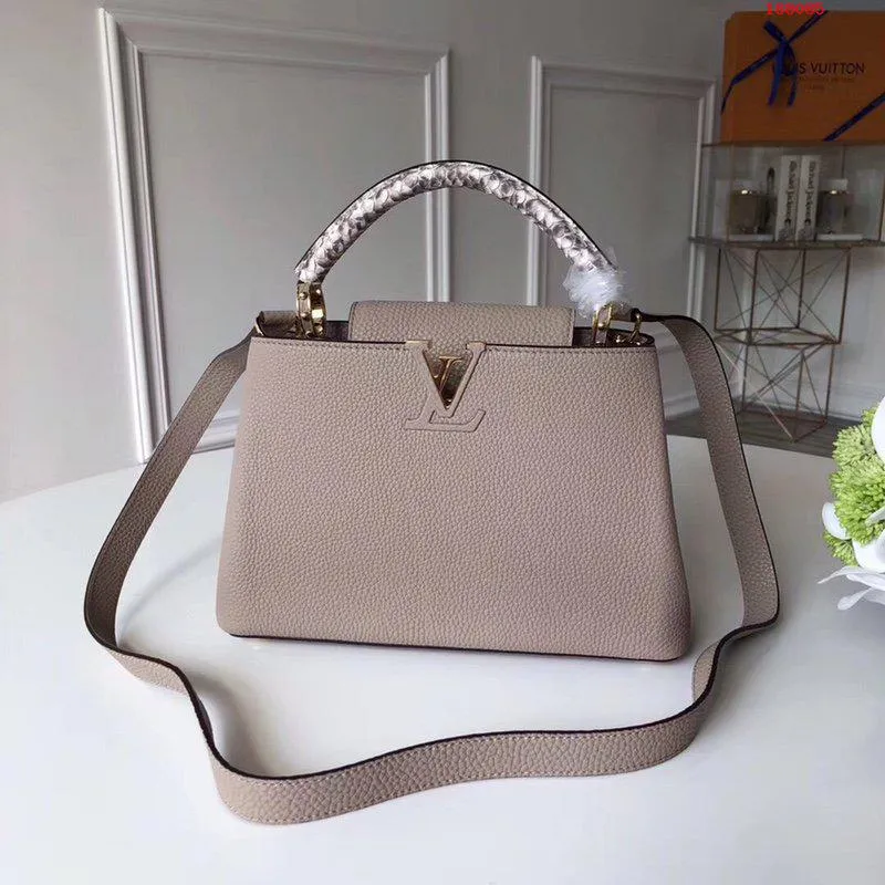 LOUIS VUITTON CAPUCINES BB HANDBAG PYTHON HANDLE TAURILLON LEATHER GRAY N92041_1 LOUIS VUITTON CAPUCINES BB HANDBAG PYTHON HANDLE TAURILLON LEATHER GRAY N92041 1