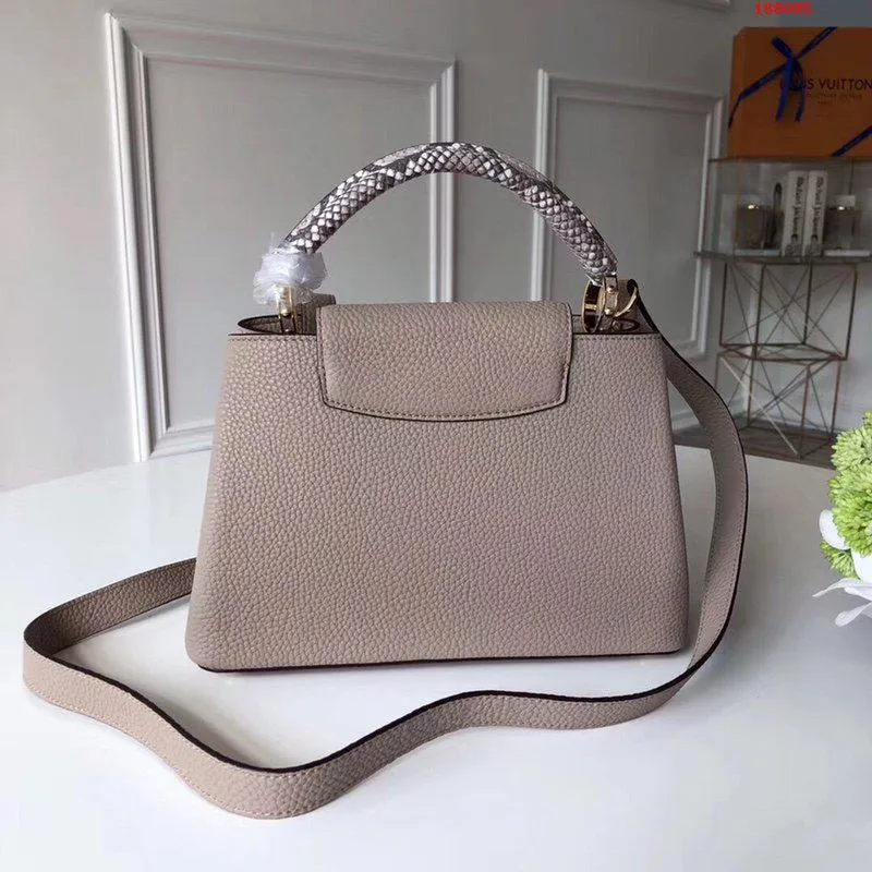 LOUIS VUITTON CAPUCINES BB HANDBAG PYTHON HANDLE TAURILLON LEATHER GRAY N92041_2 LOUIS VUITTON CAPUCINES BB HANDBAG PYTHON HANDLE TAURILLON LEATHER GRAY N92041 2