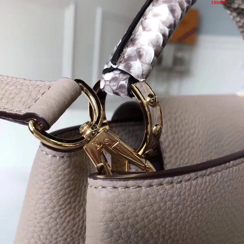LOUIS VUITTON CAPUCINES BB HANDBAG PYTHON HANDLE TAURILLON LEATHER GRAY N92041_5 LOUIS VUITTON CAPUCINES BB HANDBAG PYTHON HANDLE TAURILLON LEATHER GRAY N92041 5