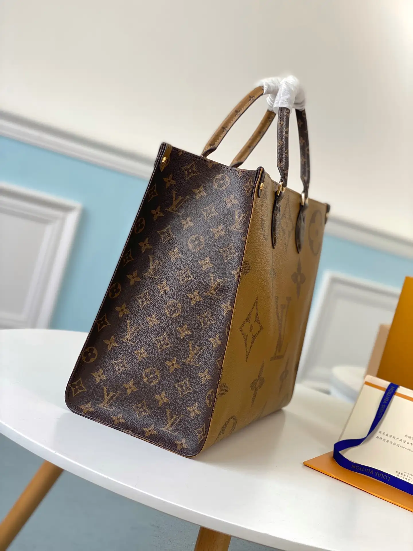 LOUIS VUITTON ONTHEGO GM TOTE BAG MONOGRAM REVERSE COATED CANVAS M45320_4 LOUIS VUITTON ONTHEGO GM TOTE BAG MONOGRAM REVERSE COATED CANVAS M45320 4