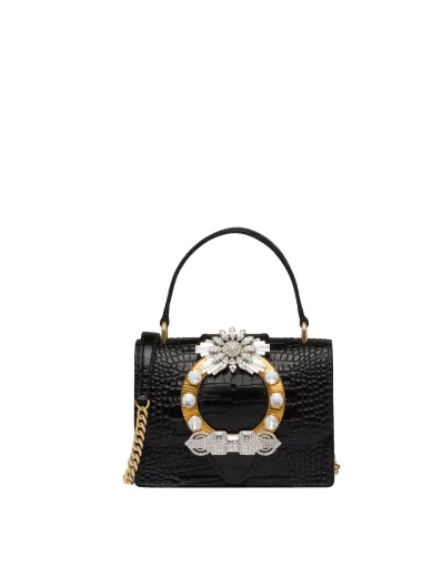 MIUMIU MIU LADY CROCO PRINT LEATHER HANDBAG BLACK 5BA196 2B8G F0002 V OJW