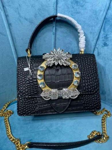 MIUMIU MIU LADY CROCO PRINT LEATHER HANDBAG BLACK 5BA196 2B8G F0002 V OJW 1