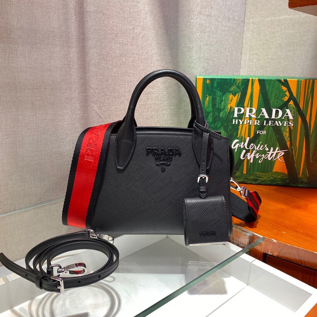 PRADA-SAFFIANO-LEATHER-PRADA-MONOCHROME-BAG-BLACK-1BA269-01 PRADA SAFFIANO LEATHER PRADA MONOCHROME BAG BLACK 1BA269 01