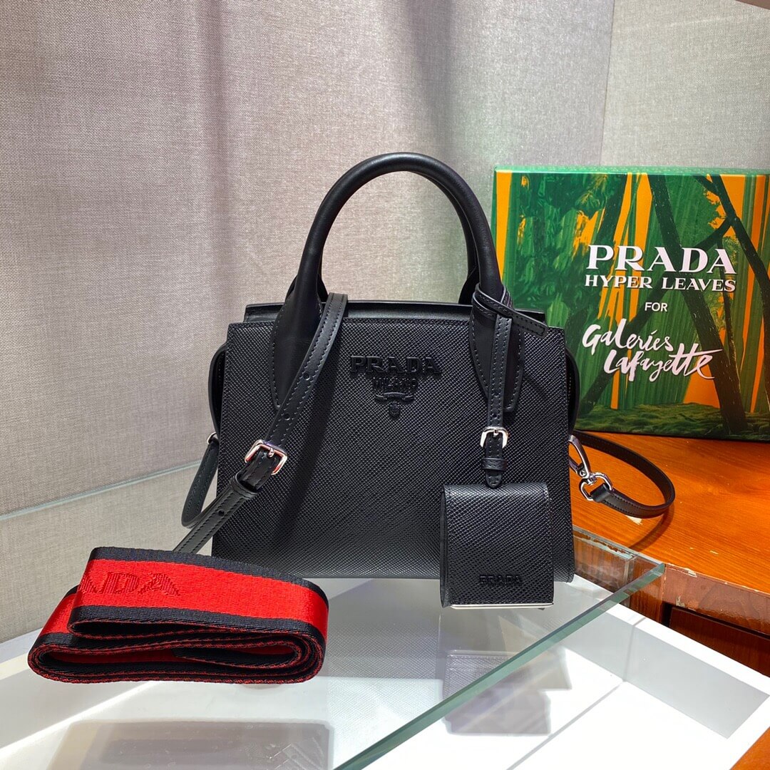 PRADA-SAFFIANO-LEATHER-PRADA-MONOCHROME-BAG-BLACK-1BA269-02 PRADA SAFFIANO LEATHER PRADA MONOCHROME BAG BLACK 1BA269 02