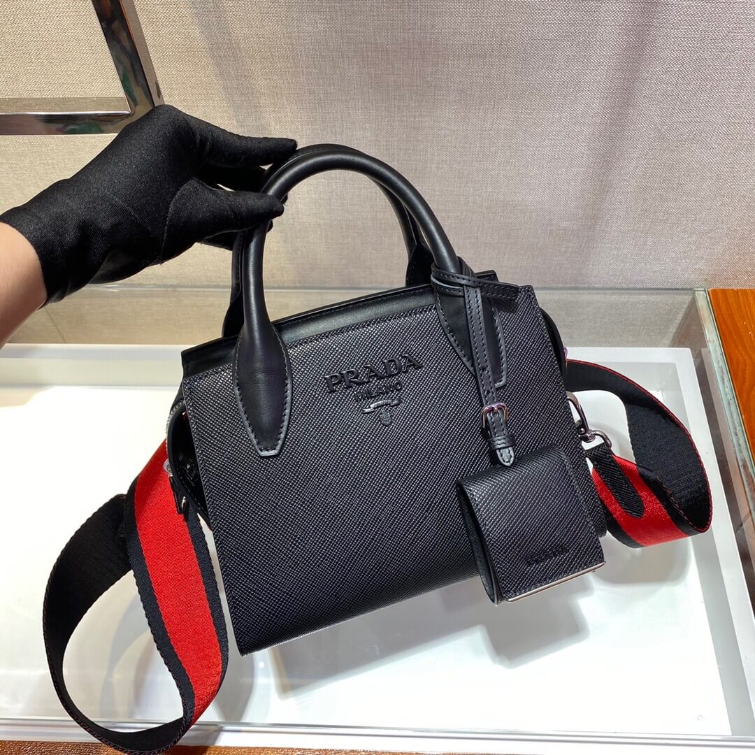 PRADA-SAFFIANO-LEATHER-PRADA-MONOCHROME-BAG-BLACK-1BA269-03 PRADA SAFFIANO LEATHER PRADA MONOCHROME BAG BLACK 1BA269 03