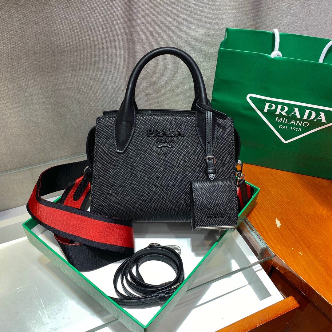 PRADA-SAFFIANO-LEATHER-PRADA-MONOCHROME-BAG-BLACK-1BA269-10 PRADA SAFFIANO LEATHER PRADA MONOCHROME BAG BLACK 1BA269 10
