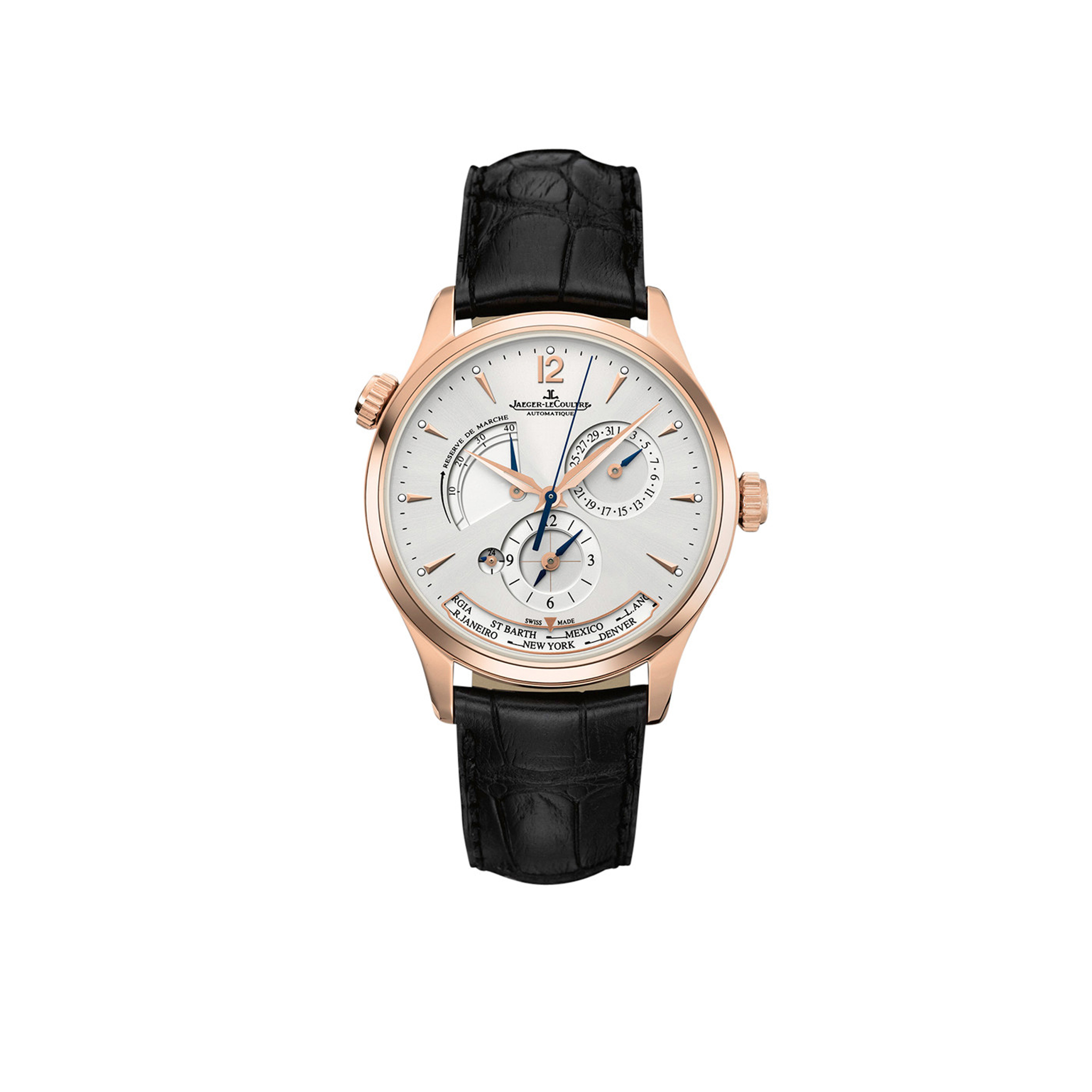 JAEGER-LECOULTRE-MASTER-GEOGRAPHIC-PINK-GOLD-SILVER-ALLIGATOR-1422521-0 JAEGER LECOULTRE MASTER GEOGRAPHIC PINK GOLD SILVER ALLIGATOR 1422521 0