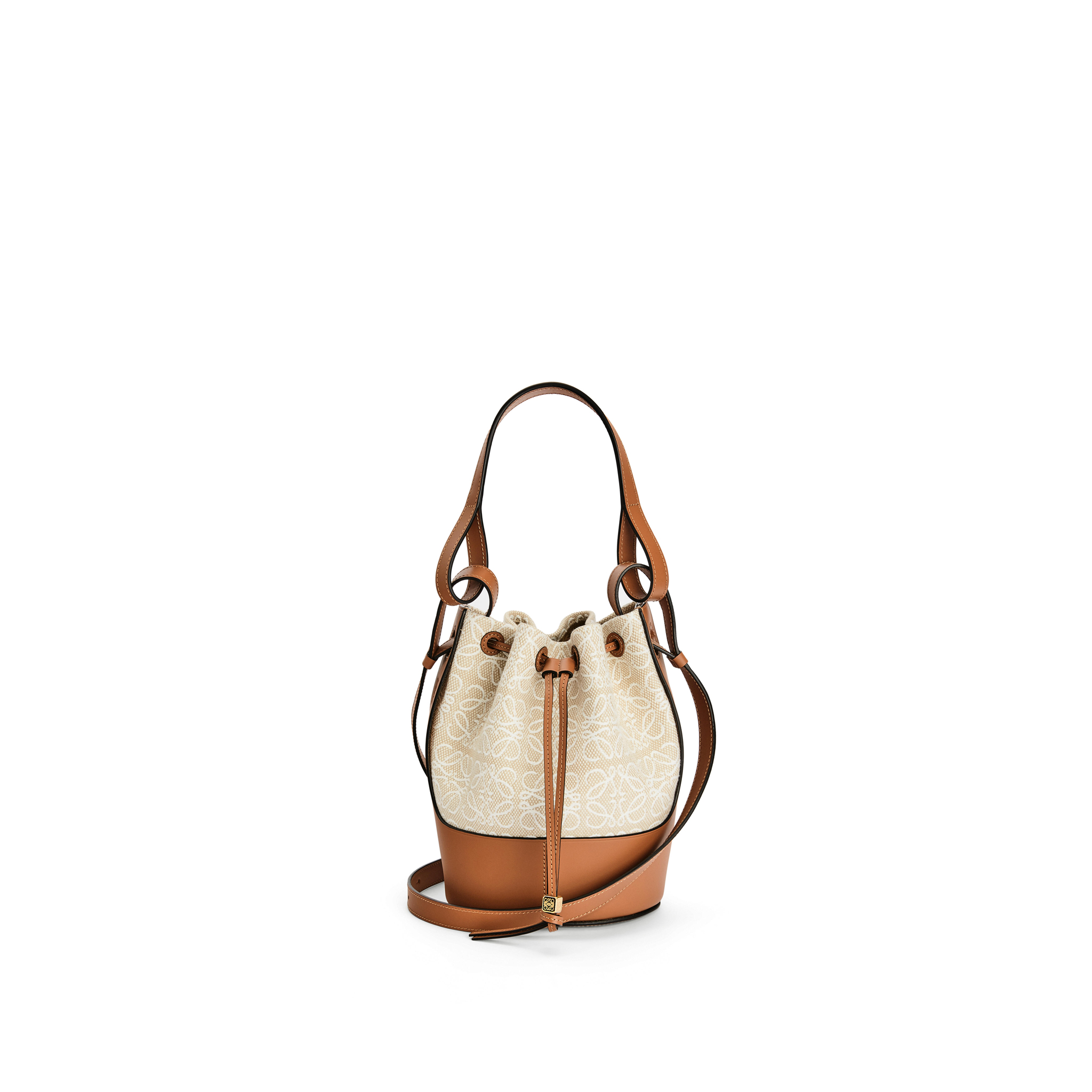 LOEWE-SMALL-BALLOON-BAG-IN-ANAGRAM-JACQUARD-AND-CALFSKIN-ECRU-TAN-A710C31X41-0 LOEWE SMALL BALLOON BAG IN ANAGRAM JACQUARD AND CALFSKIN ECRU TAN A710C31X41 0