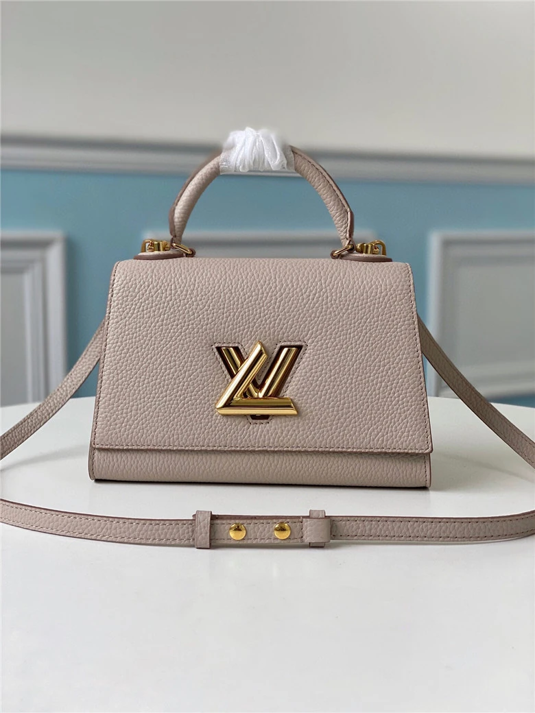 LOUIS VUITTON TWIST ONE HANDLE PM HANDBAG TAURILLON LEATHER GREIGE M57214_1 LOUIS VUITTON TWIST ONE HANDLE PM HANDBAG TAURILLON LEATHER GREIGE M57214 1