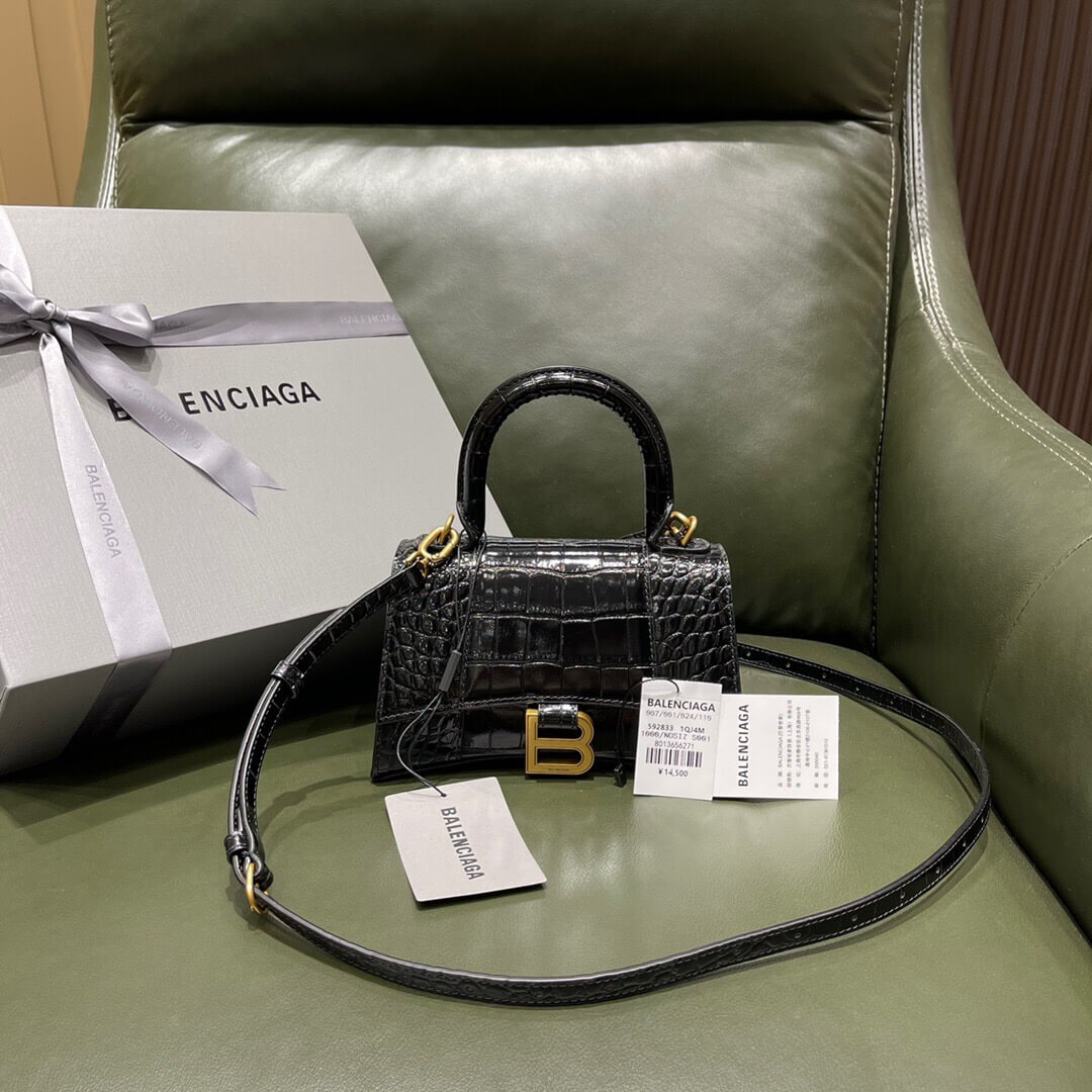 BALENCIAGA-WOMEN'S-HOURGLASS-XS-HANDBAG-IN-BLACK-5928331LRGM1000-01 BALENCIAGA WOMENS HOURGLASS XS HANDBAG IN BLACK 5928331LRGM1000 01