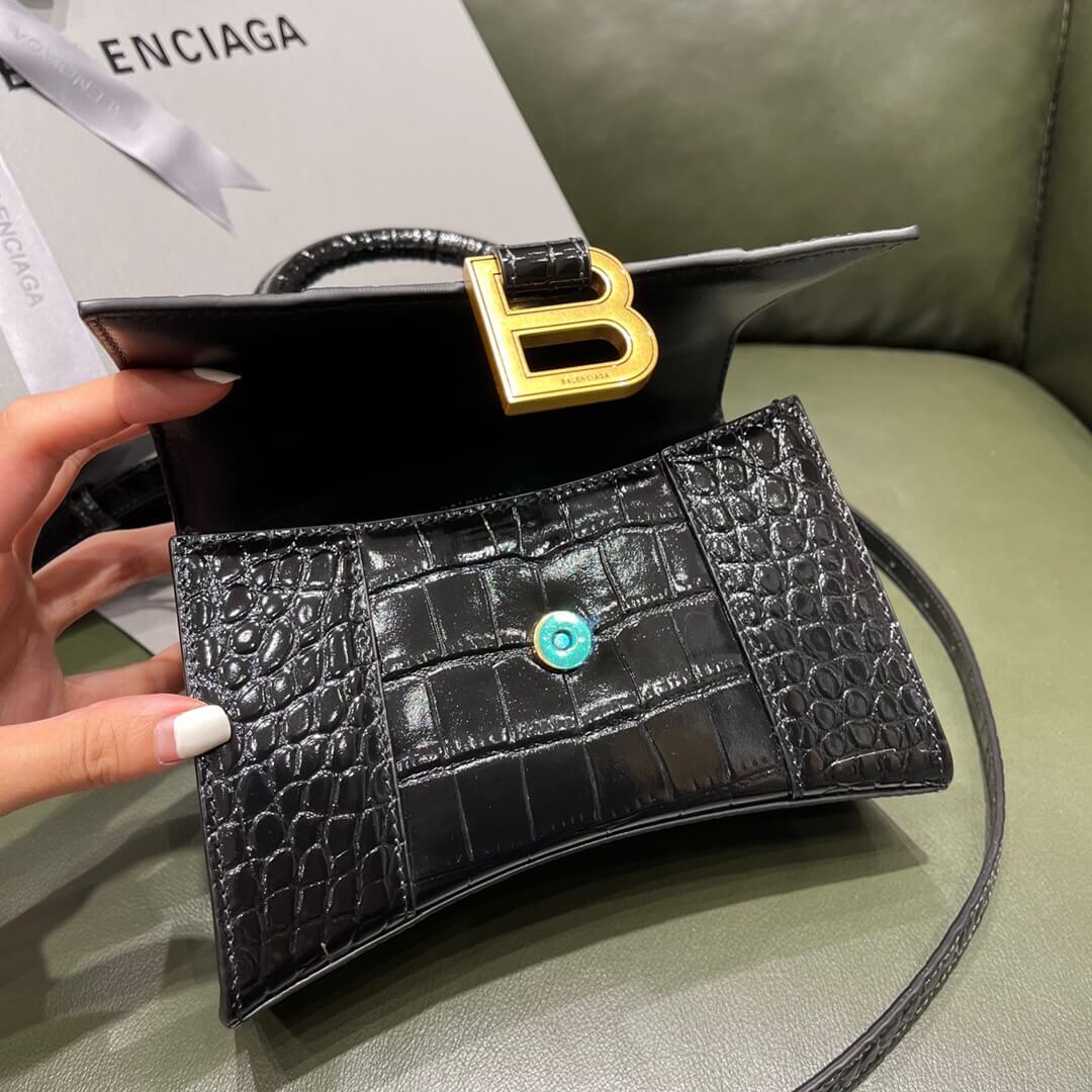 BALENCIAGA-WOMEN'S-HOURGLASS-XS-HANDBAG-IN-BLACK-5928331LRGM1000-010 BALENCIAGA WOMENS HOURGLASS XS HANDBAG IN BLACK 5928331LRGM1000 010