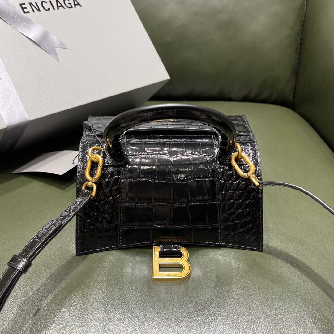 BALENCIAGA-WOMEN'S-HOURGLASS-XS-HANDBAG-IN-BLACK-5928331LRGM1000-011 BALENCIAGA WOMENS HOURGLASS XS HANDBAG IN BLACK 5928331LRGM1000 011