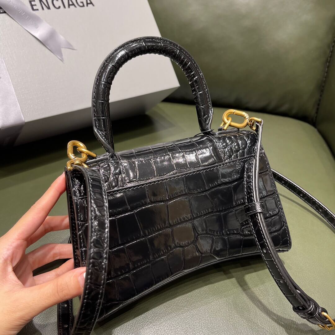 BALENCIAGA-WOMEN'S-HOURGLASS-XS-HANDBAG-IN-BLACK-5928331LRGM1000-015 BALENCIAGA WOMENS HOURGLASS XS HANDBAG IN BLACK 5928331LRGM1000 015