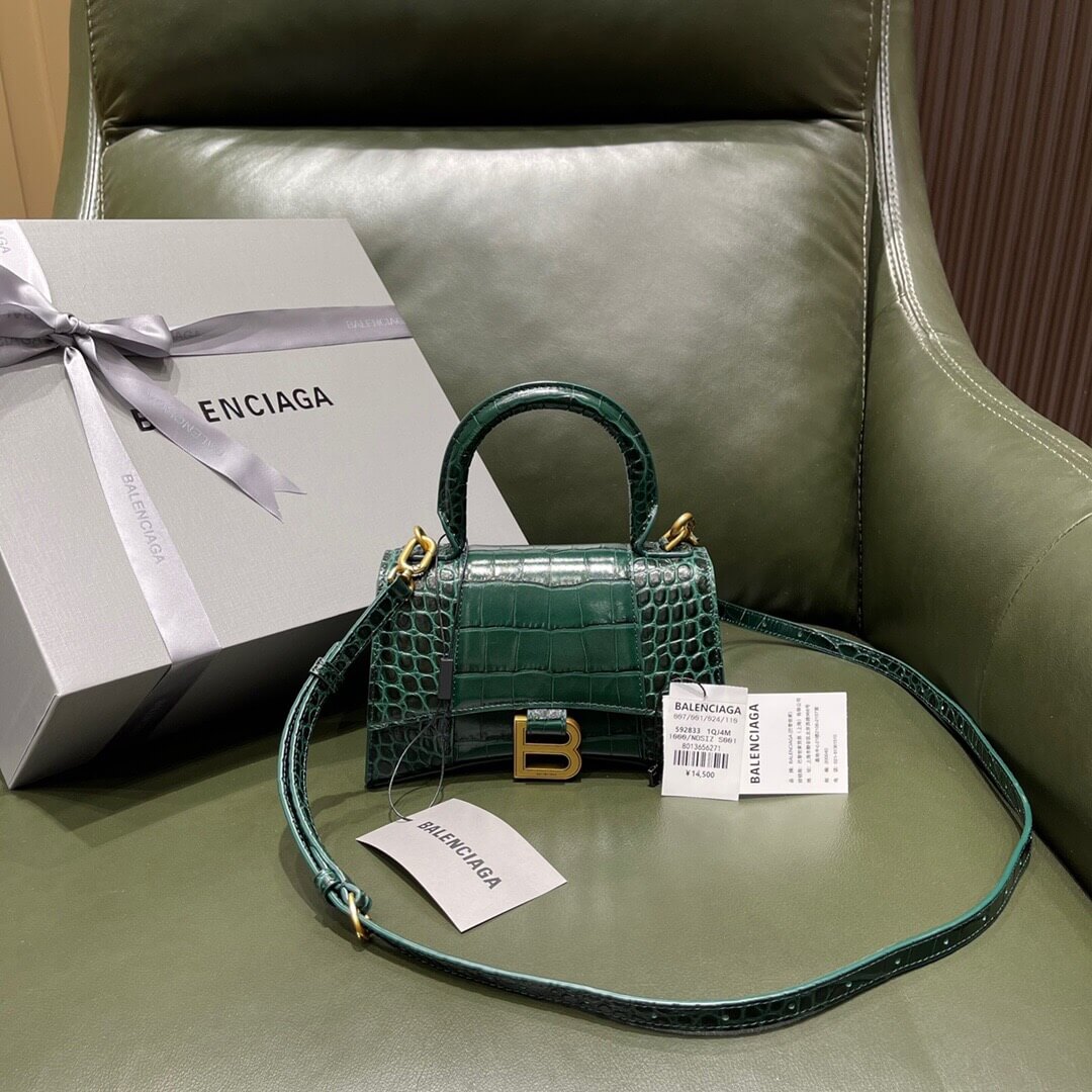 BALENCIAGA-WOMEN'S-HOURGLASS-XS-HANDBAG-IN-FOREST-GREEN-5928331LRGM3011-016 BALENCIAGA WOMENS HOURGLASS XS HANDBAG IN FOREST GREEN 5928331LRGM3011 016