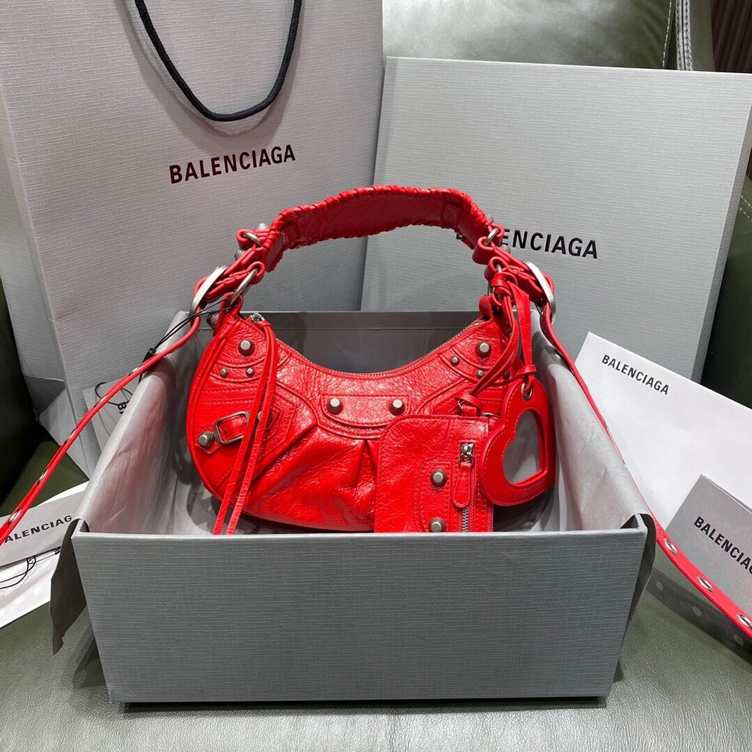 BALENCIAGA-WOMEN'S-LE-CAGOLE-XS-SHOULDER-BAG-IN-RED-6713091VG9Y6406-030 BALENCIAGA WOMENS LE CAGOLE XS SHOULDER BAG IN RED 6713091VG9Y6406 030