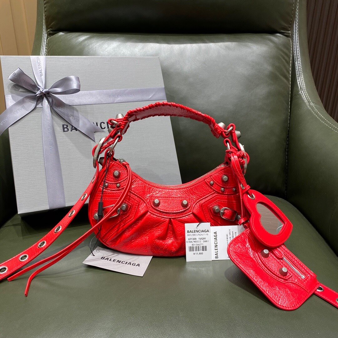 BALENCIAGA-WOMEN'S-LE-CAGOLE-XS-SHOULDER-BAG-IN-RED-6713091VG9Y6406-031 BALENCIAGA WOMENS LE CAGOLE XS SHOULDER BAG IN RED 6713091VG9Y6406 031