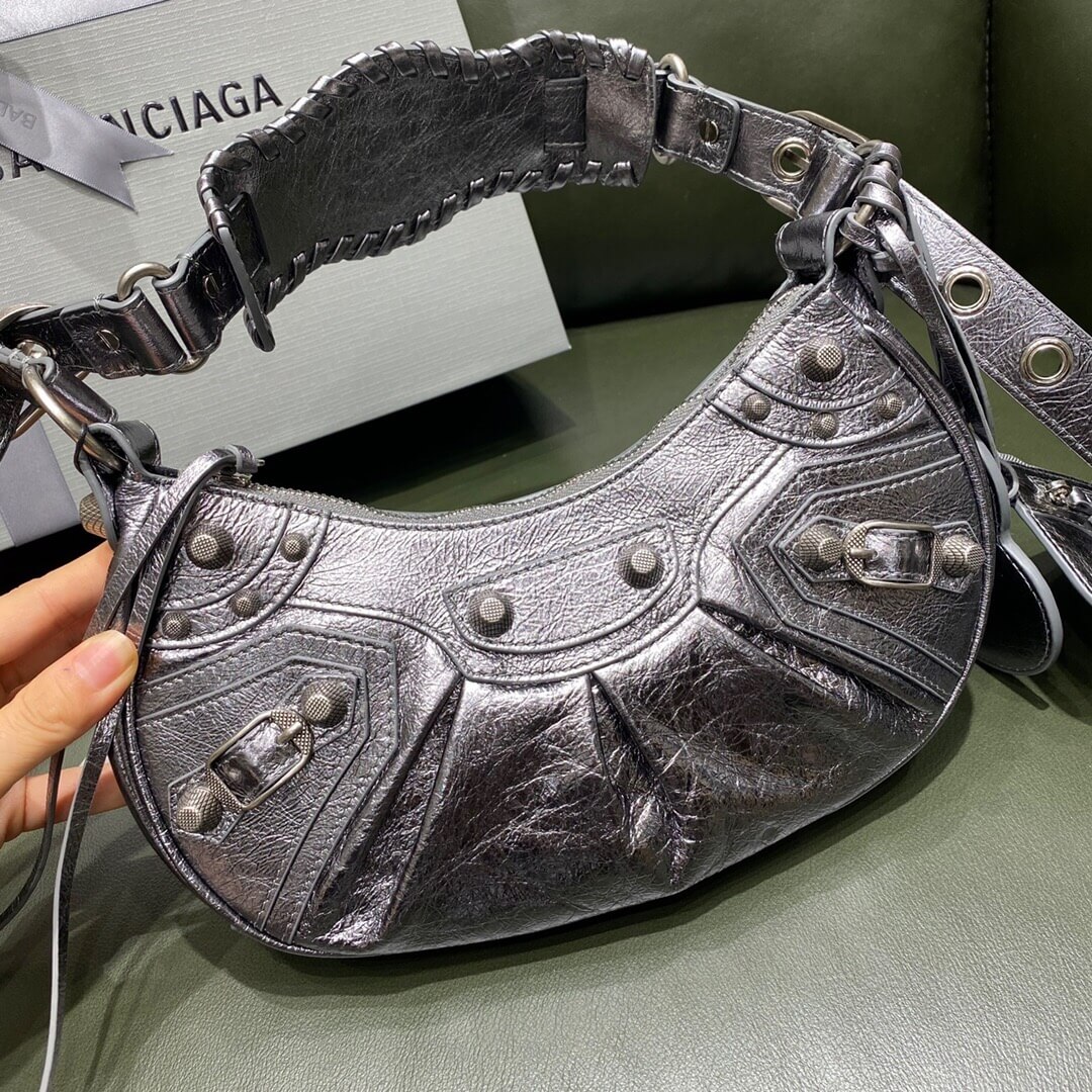 BALENCIAGA-WOMEN'S-LE-CAGOLE-XS-SHOULDER-BAG-IN-SILVER-6713090GT3Y8103-01 BALENCIAGA WOMENS LE CAGOLE XS SHOULDER BAG IN SILVER 6713090GT3Y8103 01