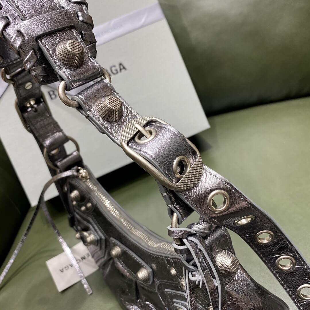 BALENCIAGA-WOMEN'S-LE-CAGOLE-XS-SHOULDER-BAG-IN-SILVER-6713090GT3Y8103-011 BALENCIAGA WOMENS LE CAGOLE XS SHOULDER BAG IN SILVER 6713090GT3Y8103 011