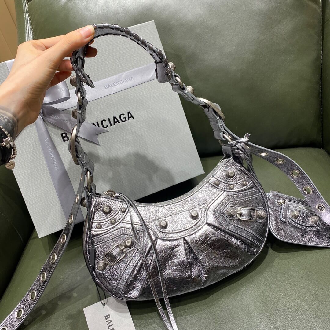 BALENCIAGA-WOMEN'S-LE-CAGOLE-XS-SHOULDER-BAG-IN-SILVER-6713090GT3Y8103-02 BALENCIAGA WOMENS LE CAGOLE XS SHOULDER BAG IN SILVER 6713090GT3Y8103 02
