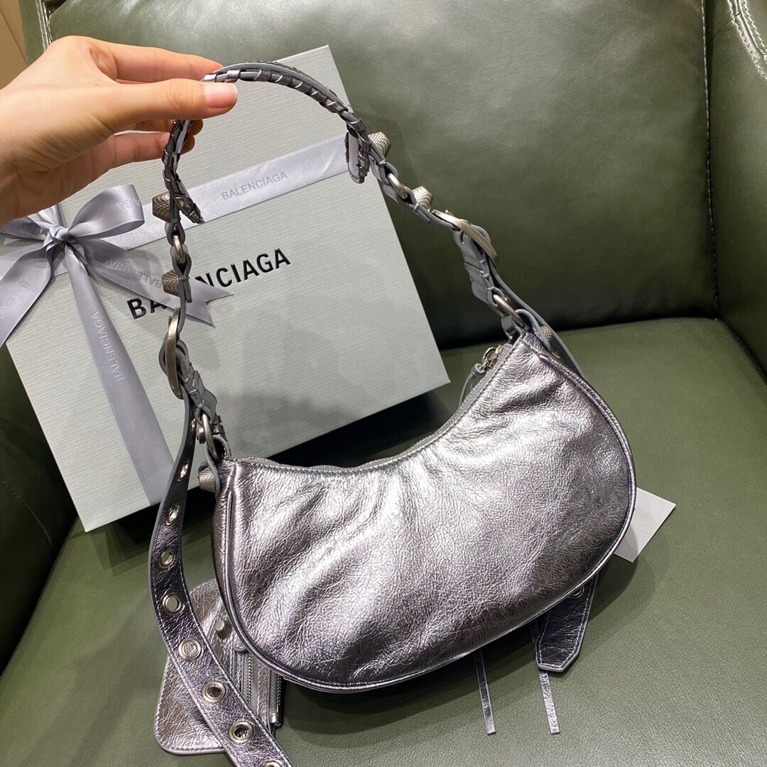 BALENCIAGA-WOMEN'S-LE-CAGOLE-XS-SHOULDER-BAG-IN-SILVER-6713090GT3Y8103-03 BALENCIAGA WOMENS LE CAGOLE XS SHOULDER BAG IN SILVER 6713090GT3Y8103 03