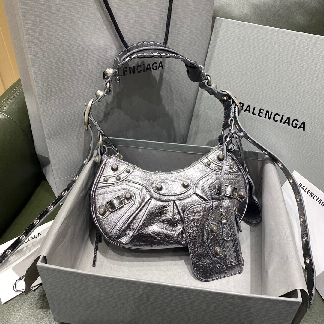 BALENCIAGA-WOMEN'S-LE-CAGOLE-XS-SHOULDER-BAG-IN-SILVER-6713090GT3Y8103-030 BALENCIAGA WOMENS LE CAGOLE XS SHOULDER BAG IN SILVER 6713090GT3Y8103 030