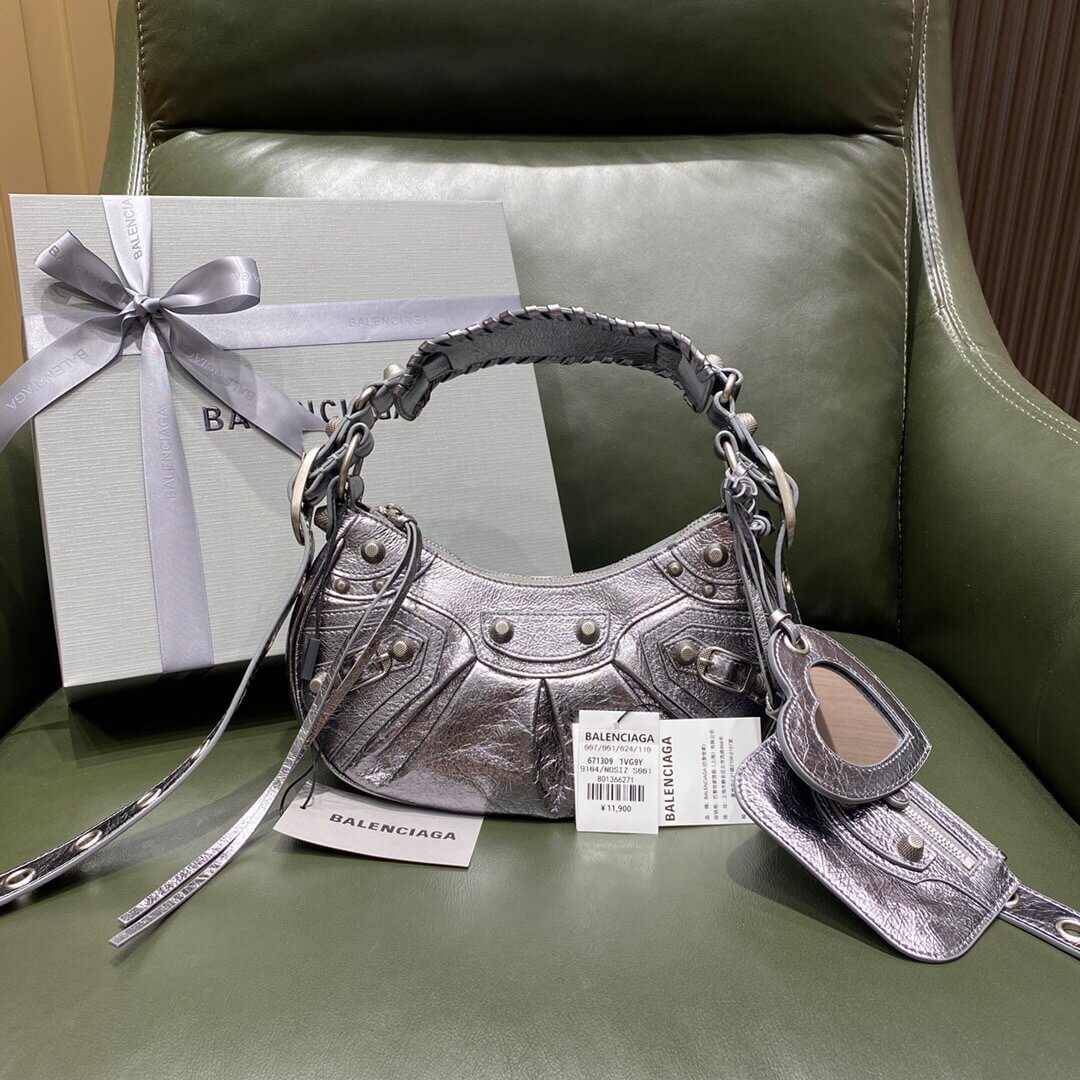 BALENCIAGA-WOMEN'S-LE-CAGOLE-XS-SHOULDER-BAG-IN-SILVER-6713090GT3Y8103-031 BALENCIAGA WOMENS LE CAGOLE XS SHOULDER BAG IN SILVER 6713090GT3Y8103 031