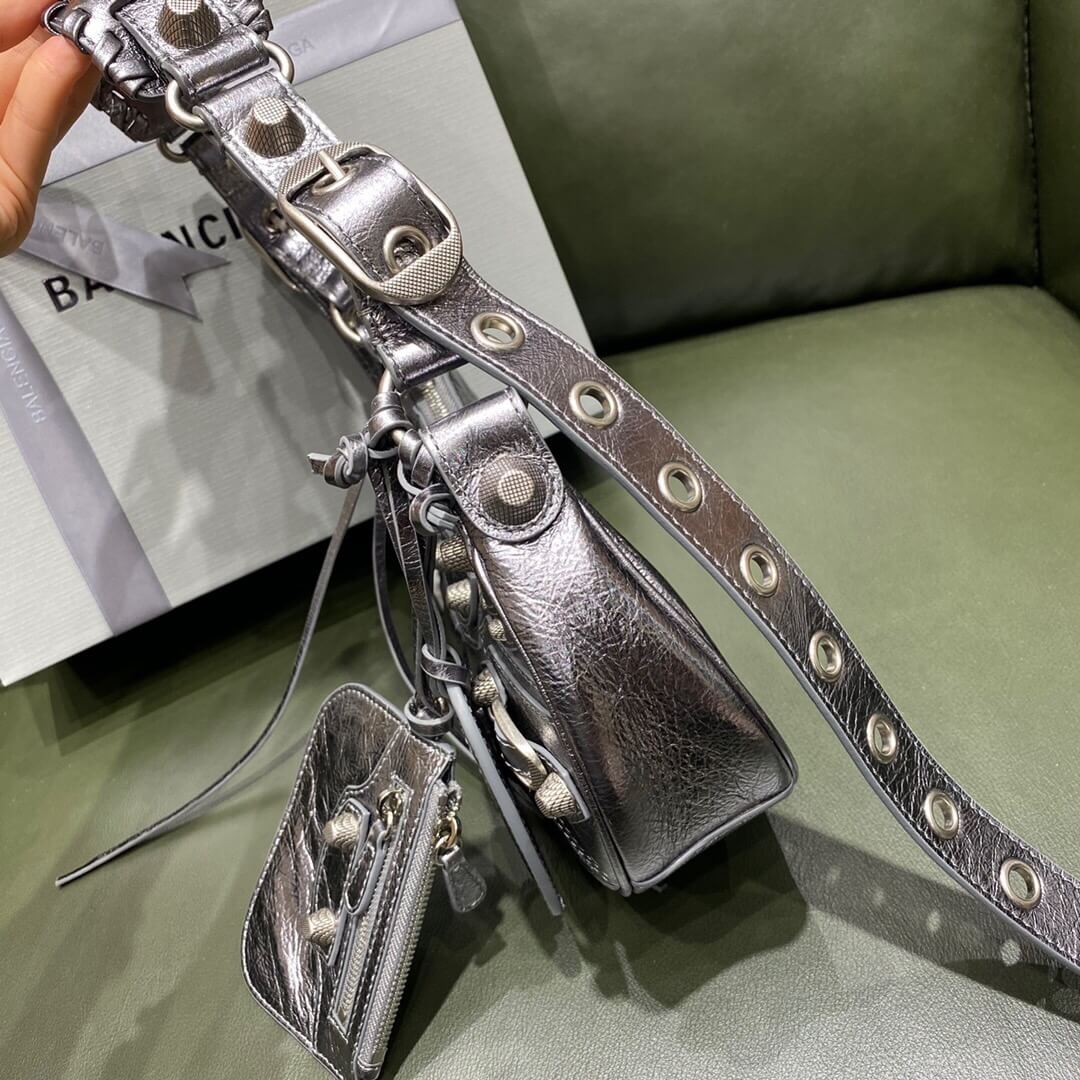 BALENCIAGA-WOMEN'S-LE-CAGOLE-XS-SHOULDER-BAG-IN-SILVER-6713090GT3Y8103-04 BALENCIAGA WOMENS LE CAGOLE XS SHOULDER BAG IN SILVER 6713090GT3Y8103 04