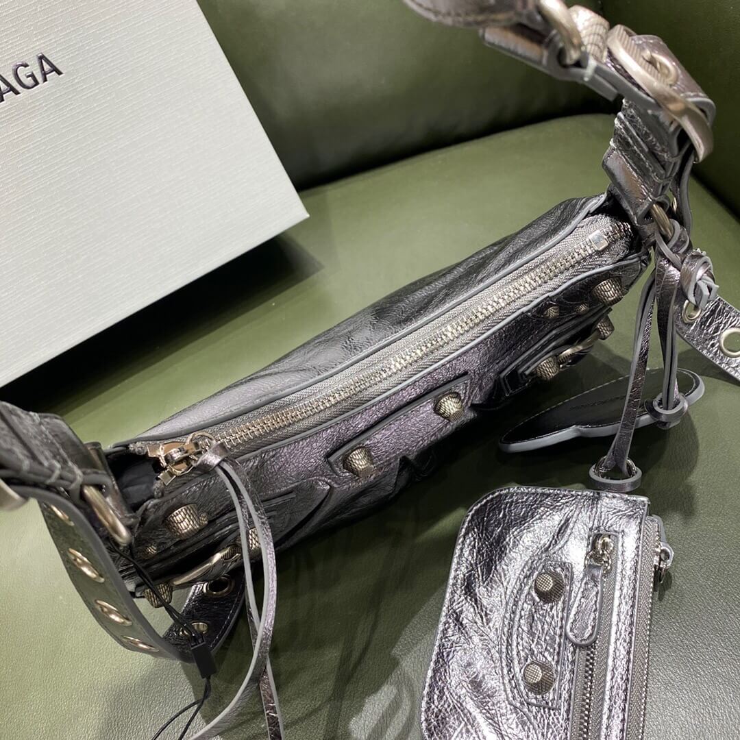 BALENCIAGA-WOMEN'S-LE-CAGOLE-XS-SHOULDER-BAG-IN-SILVER-6713090GT3Y8103-05 BALENCIAGA WOMENS LE CAGOLE XS SHOULDER BAG IN SILVER 6713090GT3Y8103 05