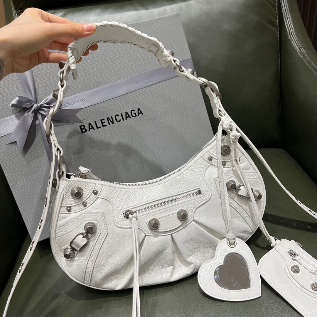 BALENCIAGA-WOMEN'S-LE-CAGOLE-XS-SHOULDER-BAG-IN-WHITE-6713091VG9Y9104-02 BALENCIAGA WOMENS LE CAGOLE XS SHOULDER BAG IN WHITE 6713091VG9Y9104 02