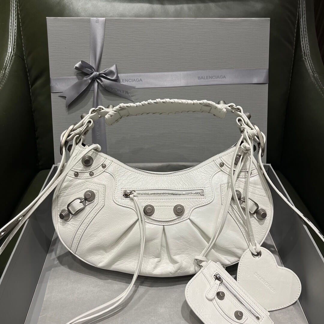 BALENCIAGA-WOMEN'S-LE-CAGOLE-XS-SHOULDER-BAG-IN-WHITE-6713091VG9Y9104-029 BALENCIAGA WOMENS LE CAGOLE XS SHOULDER BAG IN WHITE 6713091VG9Y9104 029