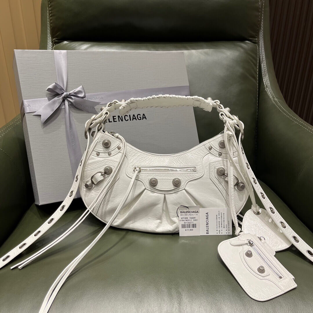 BALENCIAGA-WOMEN'S-LE-CAGOLE-XS-SHOULDER-BAG-IN-WHITE-6713091VG9Y9104-030 BALENCIAGA WOMENS LE CAGOLE XS SHOULDER BAG IN WHITE 6713091VG9Y9104 030