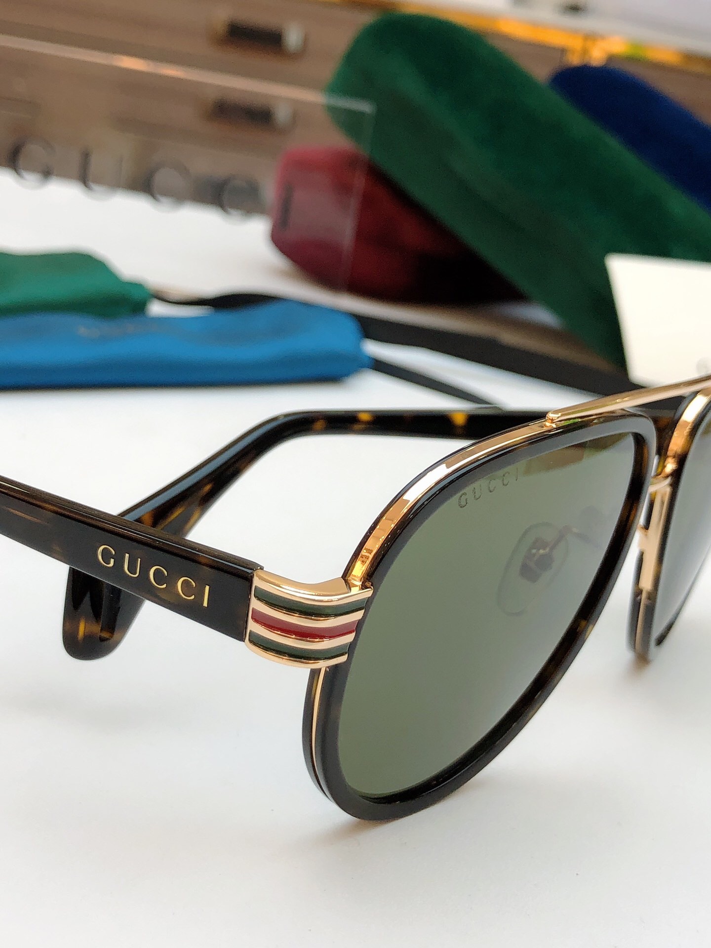 GUCCI-BROWN-FRAME-GREEN-LENS-SUNGLASSES-GG0447S-004-04 GUCCI BROWN FRAME GREEN LENS SUNGLASSES GG0447S 004 04