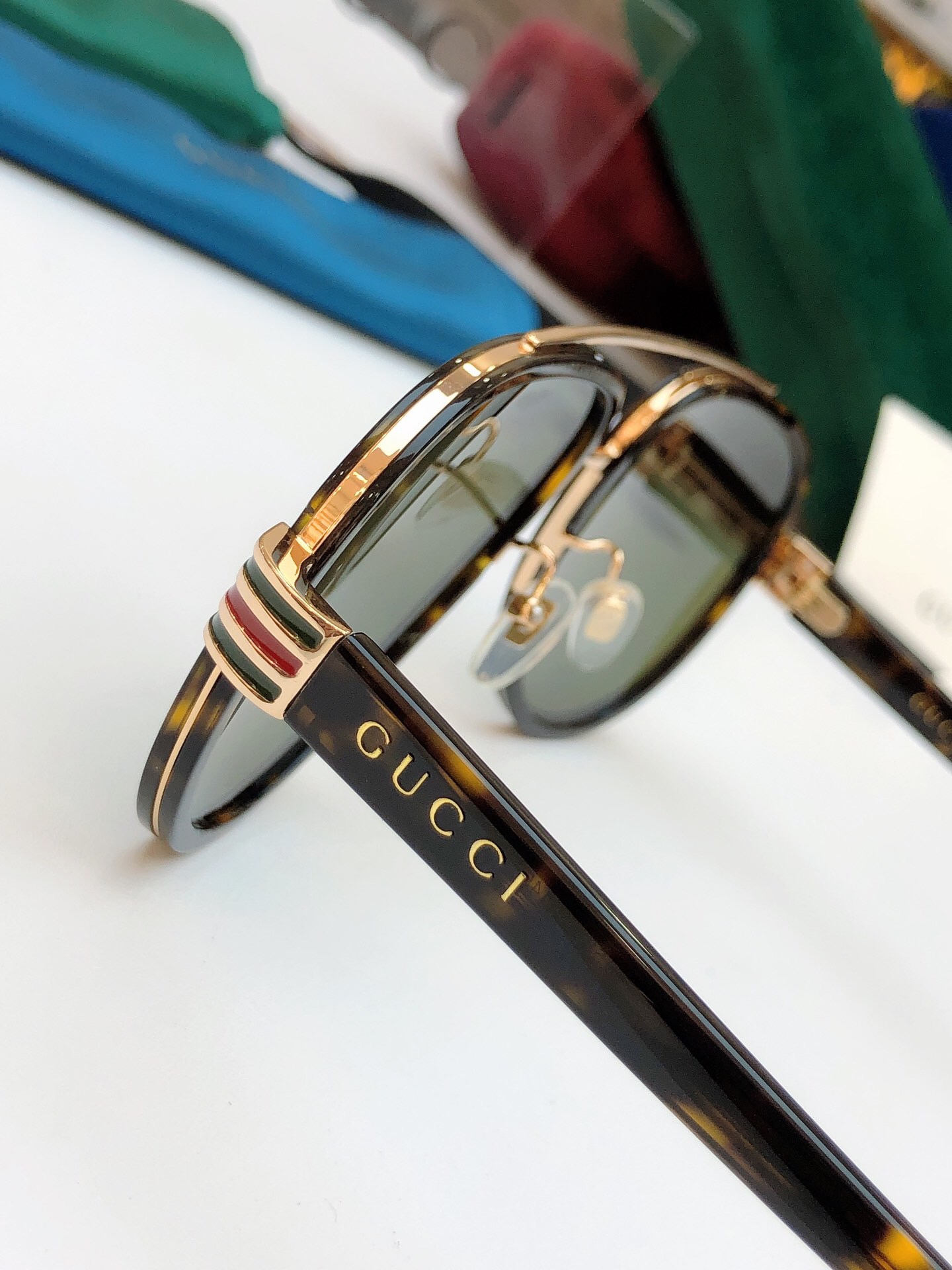 GUCCI-BROWN-FRAME-GREEN-LENS-SUNGLASSES-GG0447S-004-06 GUCCI BROWN FRAME GREEN LENS SUNGLASSES GG0447S 004 06