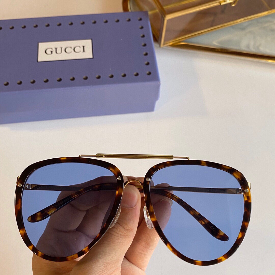 GUCCI-DARK-BROWN-FRAME-BLUE-LENS-SUNGLASSES-GG0672S-004-01 GUCCI DARK BROWN FRAME BLUE LENS SUNGLASSES GG0672S 004 01