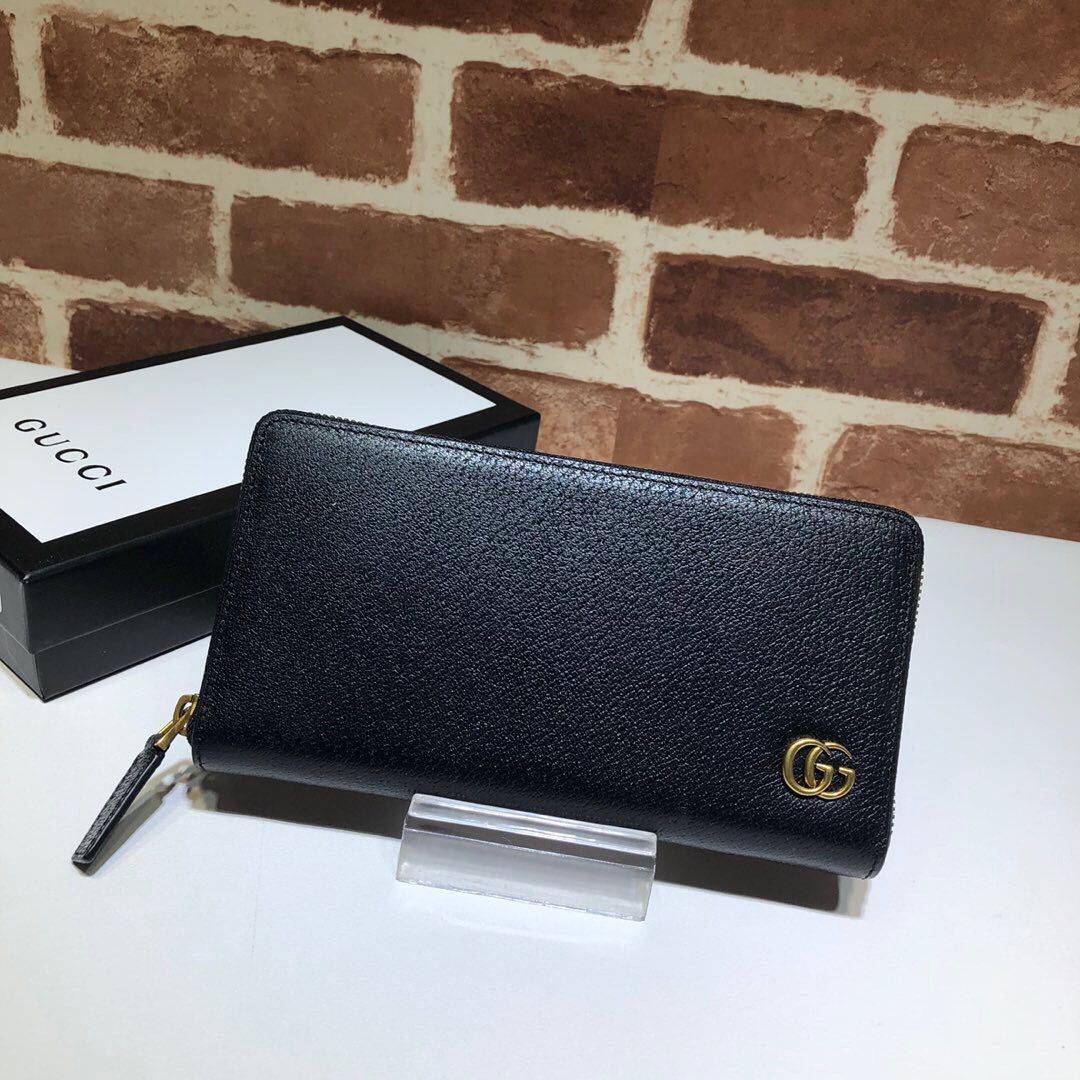 GUCCI-GG-MARMONT-LEATHER-ZIP-AROUND-WALLET-BLACK-GOLD-LOGO-428736-DJ20T-1000-01 GUCCI GG MARMONT LEATHER ZIP AROUND WALLET BLACK GOLD LOGO 428736 DJ20T 1000 01