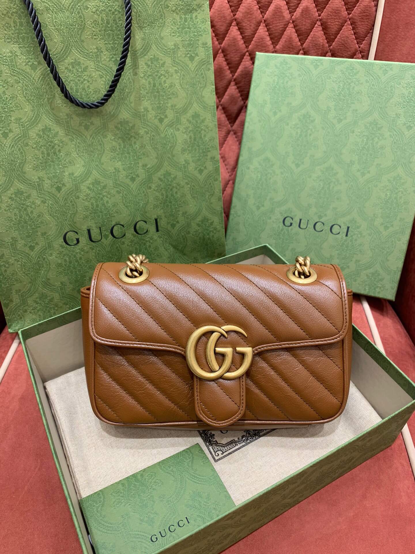 GUCCI-GG-MARMONT-MINI-MATELASSÉ-SHOULDER-BAG-BROWN-LEATHER-446744-0OLFT-2535-01 GUCCI GG MARMONT MINI MATELASSE SHOULDER BAG BROWN LEATHER 446744 0OLFT 2535 01