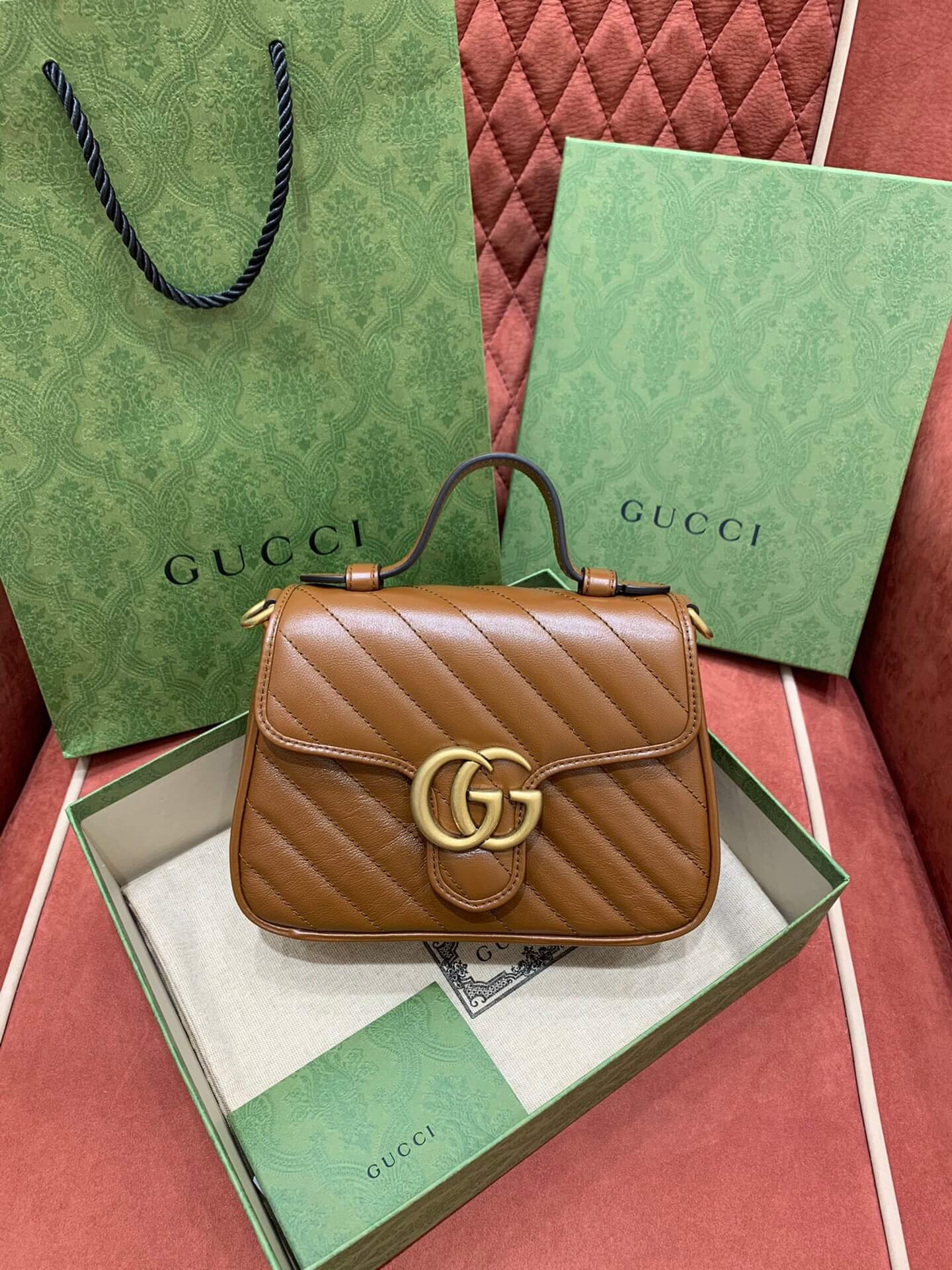GUCCI-GG-MARMONT-MINI-TOP-HANDLE-BAG-BROWN-LEATHER-583571-0OLFT-2535-00 GUCCI GG MARMONT MINI TOP HANDLE BAG BROWN LEATHER 583571 0OLFT 2535 00