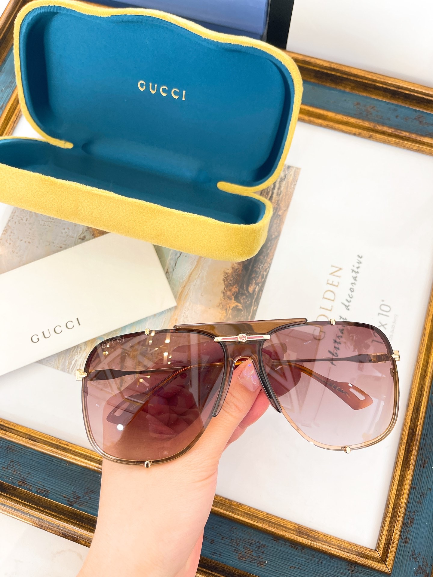 GUCCI-GOLD-FRAME-BROWN-LENS-SUNGLASSES-GG0739S-002-01 GUCCI GOLD FRAME BROWN LENS SUNGLASSES GG0739S 002 01