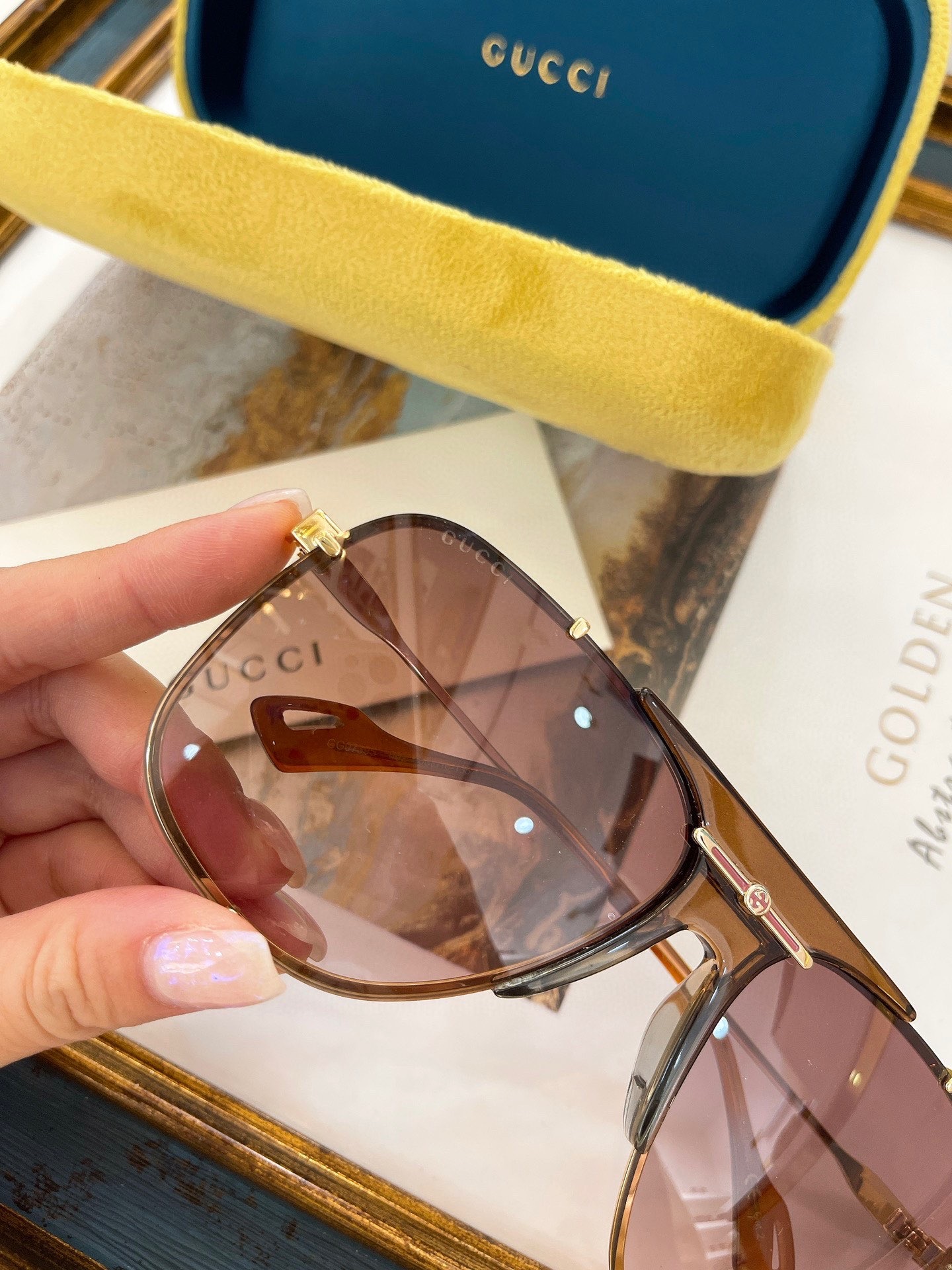 GUCCI-GOLD-FRAME-BROWN-LENS-SUNGLASSES-GG0739S-002-02 GUCCI GOLD FRAME BROWN LENS SUNGLASSES GG0739S 002 02